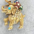 Jeweled Elephant Pin Flowers Rhinestones Vintage
