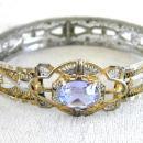 Art Deco 2 Tone Bracelet Purple Locking Cuff Filigree Signed 1933