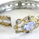 Art Deco 2 Tone Bracelet Purple Locking Cuff Filigree Signed 1933