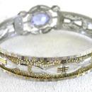 Art Deco 2 Tone Bracelet Purple Locking Cuff Filigree Signed 1933