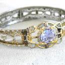 Art Deco 2 Tone Bracelet Purple Locking Cuff Filigree Signed 1933