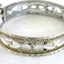 Art Deco 2 Tone Bracelet Purple Locking Cuff Filigree Signed 1933