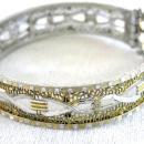 Art Deco 2 Tone Bracelet Purple Locking Cuff Filigree Signed 1933