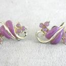 Violet Leaf Vine Earrings Beads Vintage