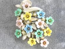 ART Pastel Flowers Enamel Brooch Vint SPRING!