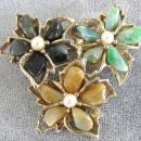 Swoboda Large Flower Brooch Pin Genuine Stones Pearls Vintage Beauty