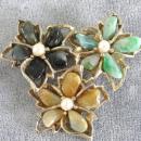 Swoboda Large Flower Brooch Pin Genuine Stones Pearls Vintage Beauty