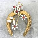 Old Horseshoe Brooch Enamel R/Ss Luck Vintage