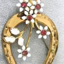 Old Horseshoe Brooch Enamel R/Ss Luck Vintage