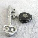 Victorian Key Coal Pyrite Heart Pin,1900s,Skeleton