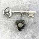 Victorian Key Coal Pyrite Heart Pin,1900s,Skeleton