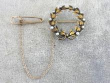 Exquisite Edwardian Watch Pin Graduated Pearls Safety Gold