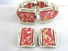 PINK Confetti Set Moons Bracelet Earrings 1950s CHUNKY