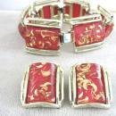 PINK Confetti Set Moons Bracelet Earrings 1950s CHUNKY