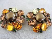 Kramer Vintage Earrings Autumn Color Rhinestones Gorgeous