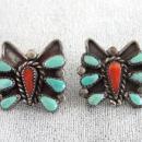 Zuni Butterfly Earrings OLD Turquoise Coral Sterling Posts