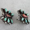 Zuni Butterfly Earrings OLD Turquoise Coral Sterling Posts