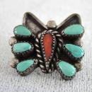 Zuni Butterfly Earrings OLD Turquoise Coral Sterling Posts