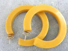 Bakelite Hoop Earrings Creamed Corn Mustard Butterscotch Chunky Pierced Posts Vintage