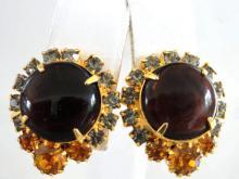 HOBE Rhinestone Earrings Topaz Prong Set Vintage