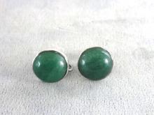 Jade Sterling Earrings Button Hand Made Screw Backs Vintage