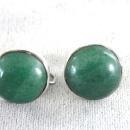 Jade Sterling Earrings Button Hand Made Screw Backs Vintage