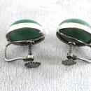 Jade Sterling Earrings Button Hand Made Screw Backs Vintage