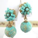 Blue Cluster Earrings Glass Textured Bead Vintage