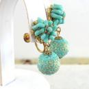 Blue Cluster Earrings Glass Textured Bead Vintage
