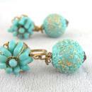 Blue Cluster Earrings Glass Textured Bead Vintage