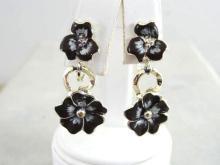 Double Pansy Drop Earrings Vintage Enamel So Pretty