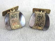 AmeriKaner Etched Cuff Links Black Mother of Pearl Beautiful