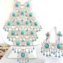 Turquoise Blue Bib Set Cascading Necklace Earrings Filigree Vintage Demi