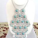 Turquoise Blue Bib Set Cascading Necklace Earrings Filigree Vintage Demi