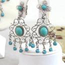 Turquoise Blue Bib Set Cascading Necklace Earrings Filigree Vintage Demi