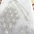 Turquoise Blue Bib Set Cascading Necklace Earrings Filigree Vintage Demi