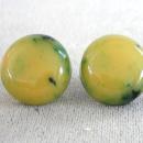 Marble Bakelite Earrings Pierced Posts Green Yellow Chunky Vintage