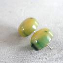 Marble Bakelite Earrings Pierced Posts Green Yellow Chunky Vintage