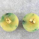 Marble Bakelite Earrings Pierced Posts Green Yellow Chunky Vintage
