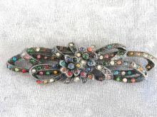 CZECH Antique Brooch Pin Pot Metal Multi Color Paste Large 3 1/2 Inches