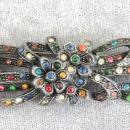 CZECH Antique Brooch Pin Pot Metal Multi Color Paste Large 3 1/2 Inches