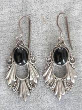 Beautiful Black Onyx Sterling Silver Granulation Pierced Earrings Vintage