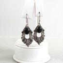 Beautiful Black Onyx Sterling Silver Granulation Pierced Earrings Vintage