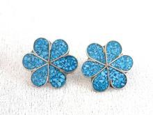 Turquoise Inlay Flower Earrings Pierced Posts Vintage