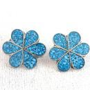 Turquoise Inlay Flower Earrings Pierced Posts Vintage