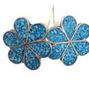 Turquoise Inlay Flower Earrings Pierced Posts Vintage