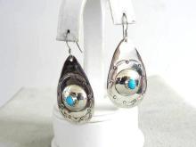 Native American Turquoise Earrings Pierced Large Vintage Sterling