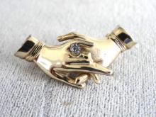 Vintage Clasped Hands Pin Rhinestone Couple Engagement