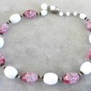 Old Art Glass Bead Necklace Pink White Swirls Fabulous