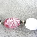 Old Art Glass Bead Necklace Pink White Swirls Fabulous